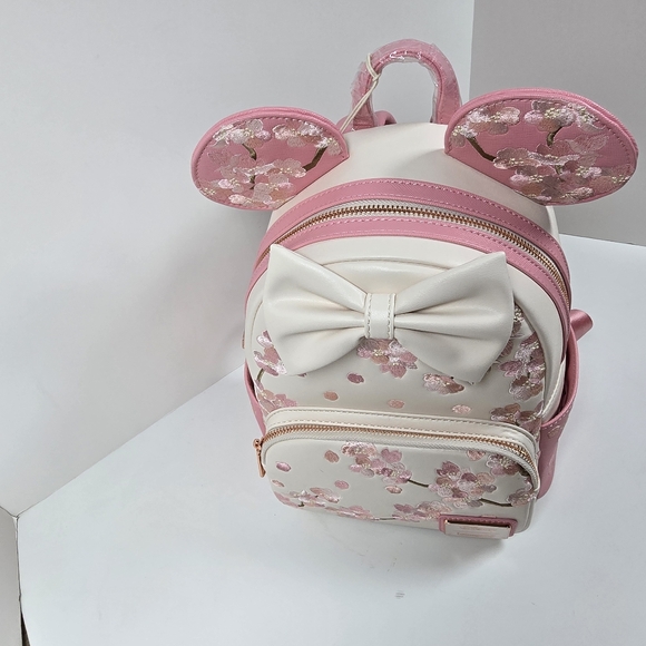 Loungefly Disney Minnie Mouse Cherry Blossom Mini Backpack NWT Ears Bow - Picture 4 of 10